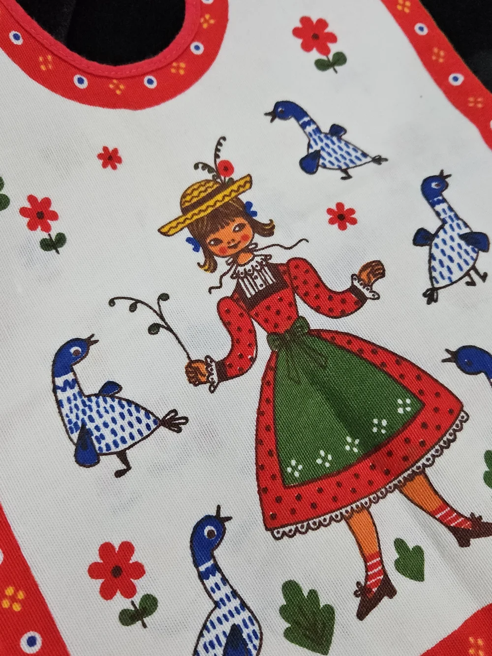 Vintage Baby Bib with Folk Art Print - Made in Austria